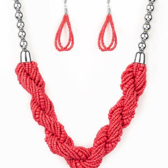 Savannah Surfin' Coral Seed Bead Necklace w/ earring set (New) - Picture 2 of 3